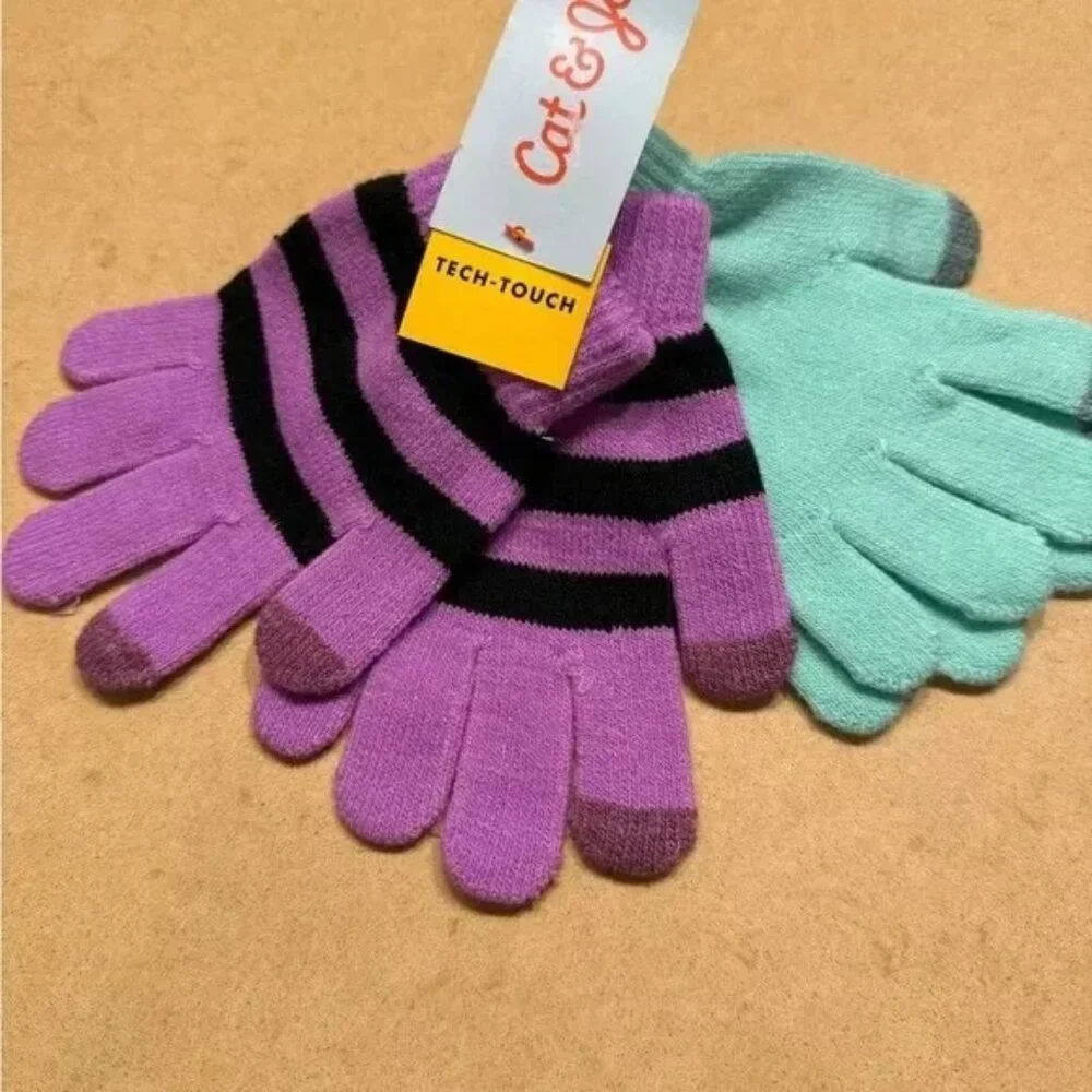 Cat & Jack Girls Gloves One Size Fits Most Aqua Purple NWT